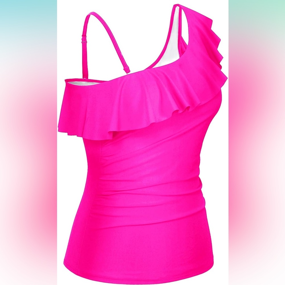 NWT Yonique Women's One Shoulder Tankini Ruffle Bottomless Swimsuit